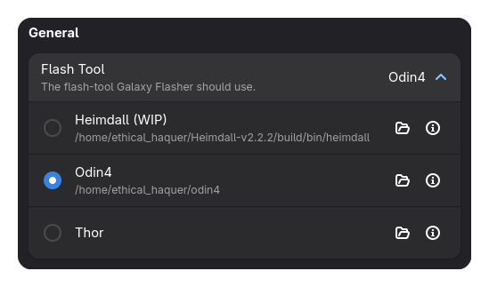 A screenshot of the Flash Tool Setting.