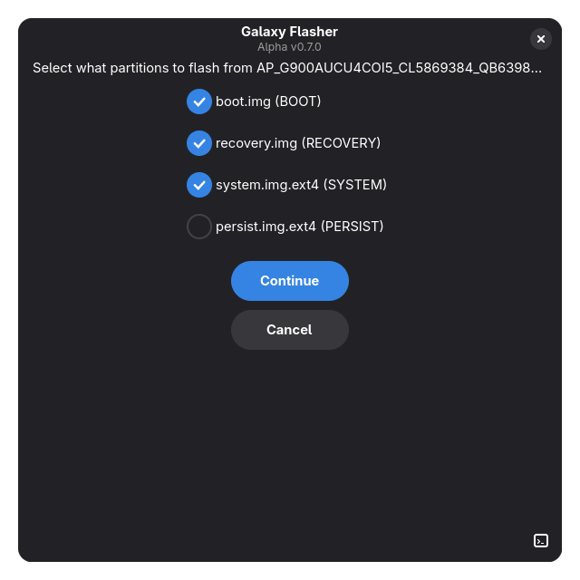 A screenshot of the Select Partitions Page.
