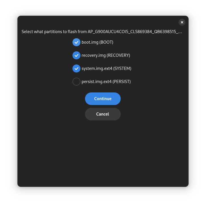 A screenshot of the Select Partitions Page.
