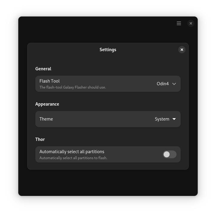 A screenshot of the Settings Dialog.